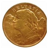 1935-B Swiss 20 Franc 90% Fine Gold Coin