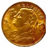 1947-B Swiss 20 Franc 90% Fine Gold Coin