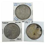 (3) 1921-S United States Morgan Silver Dollars