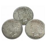 (3) 1922 United States Peace Silver Dollars