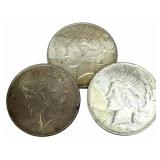 (3) 1922 United States Peace Silver Dollars