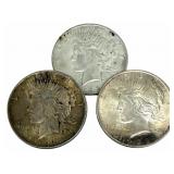 (3) 1922 United States Peace Silver Dollars