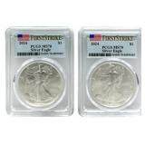 (2) 2024 American Silver Eagles PCGS MS 70 First S