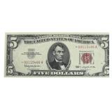 1963 United States $5.00 Red Seal Silver Certifica