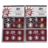 (2) 2002 United States Mint Silver Proof Sets