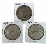 (3) 1882-O United States Morgan Silver Dollars