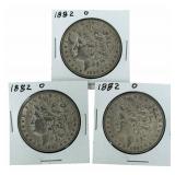 (3) 1882-O United States Morgan Silver Dollars