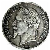 1867 A France 5 Francs Silver Coin