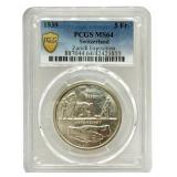 1939 Switzerland Zurich Exposition 5 Francs Silver