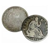 1876 & 1891 United States Liberty Seated Silver Ha