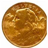 1935-B Swiss 20 Franc 90% Fine Gold Coin