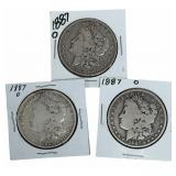 (3) 1887-O United States Morgan Silver Dollars