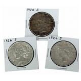 (3) 1926-S United States Peace Silver Dollars