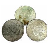 (3) 1923-S United States Peace Silver Dollars
