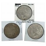 (3) 1923-D United States Peace Silver Dollars