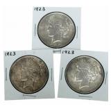 (3) 1923 United States Peace Silver Dollars