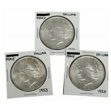 (3) 1923 United States Peace Silver Dollars