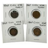 Lot Of Four 1863 Army & Navy Civil War Tokens