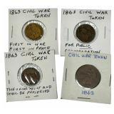 Lot Of Four 1863 Mixed Civil War Tokens