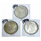 1896 & (2) 1898 United States Morgan Silver Dollar