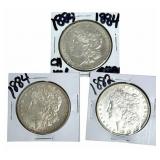 1882 & (2) 1884 United States Morgan Silver Dollar