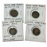 Lot Of Four Mixed Civil War Tokens