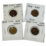 Lot Of Four 1863 Mixed Civil War Tokens