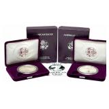 (2) 1990-S U.S. Silver American Eagle Proof Dollar