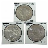 (3) 1922 United States Peace Silver Dollars