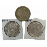 (3) Mixed Date United States Morgan Silver Dollars
