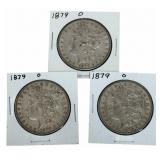 (3) 1879-O United States Morgan Silver Dollars
