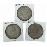 (3) 1879-O United States Morgan Silver Dollars