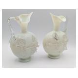 Pair Of Antique Victorian Opalescent Glass Pitcher