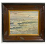 W. Hoper Shoreline Seascape Oil on Canvas Painting