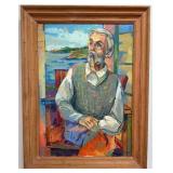 George Cermak Man Smoking Pipe By The Sea Oil Pain
