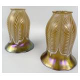 Pair Of Signed Quezal Art Glass Gold Iridescent La