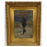 Signed Smoking Man With Violin Oil On Canvas Paint