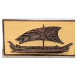 Mid-Century Witco Tiki Carved Wood Large Outrigger