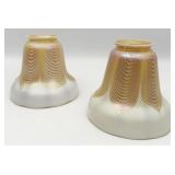 Pair Of Signed Steuben Pearl & Gold Iridescent Art