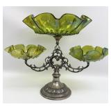 Art Nouveau Green Loetz-Style Art Glass & Silverpl