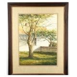 1976 Emmitt Thames Backyard Tree Watercolor In Pap