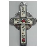 1994 Colcha Stitched Tin & Brass Cross By Artist D
