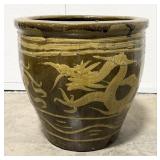 Large Chinese Egg Pot Jardiniere With Dragon Desig