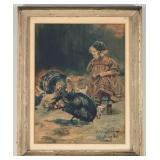 1907 Suhanyi Ono "Girl With Turkeys" Watercolor