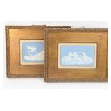 Pair Of CT Limoges Blue Jasperware Framed Cherub P