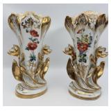 Pair Of Antique French Old Paris Porcelain Flower