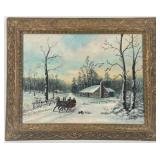 W.A.H. Metcalf "Winter Sleigh Ride" Oil On Board