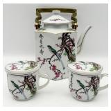 Vintage Asahi Japan Porcelain Teapot And Two Cover