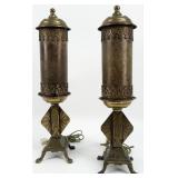 Pair Of Art Deco Tubular Mica Shade Funeral Lamps