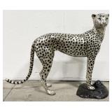 Life Standing Cheetah Silver-Plated Bronze Statue